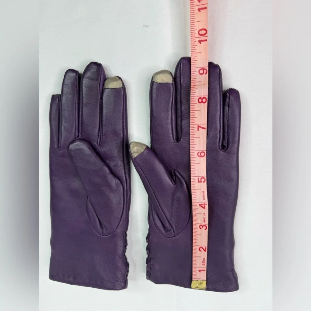 Leather Winter Thinsulate Lined Purple Gloves Ruched Back Size Medium